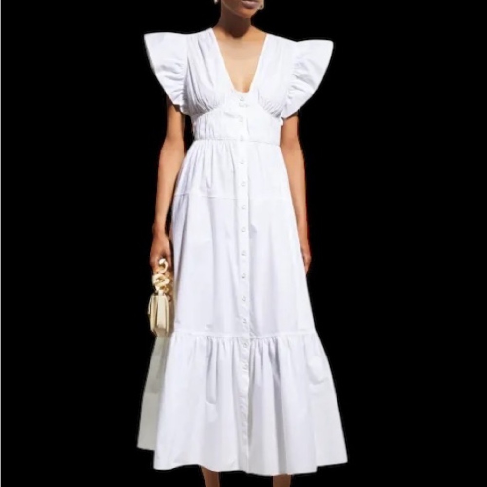 Derek Lam 10 Crosby Greta Button-Front Pleated Ruffled Sleeve Midi Dress size 8